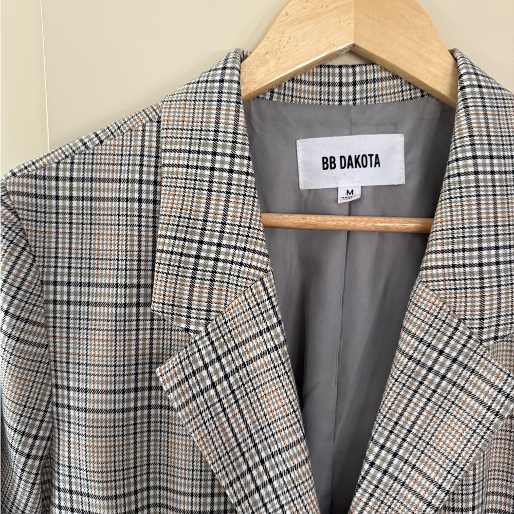 BB Dakota Long Plaid Blazer - Gray and Tan